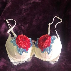 Pink Rose Embroidered Bra